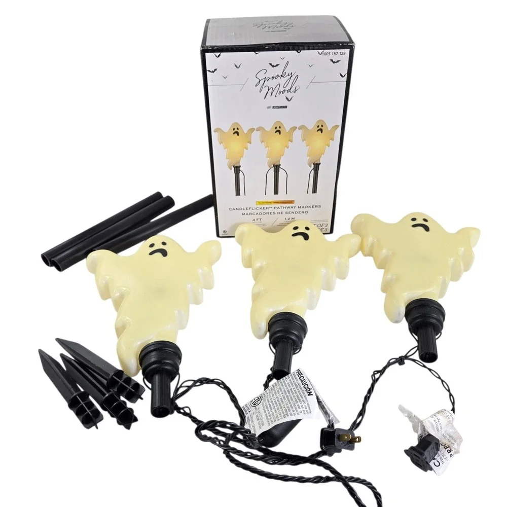 Gemmy Spooky Moods Ghost LED Candleflicker Pathway Markers Set of‎ 3 #226286